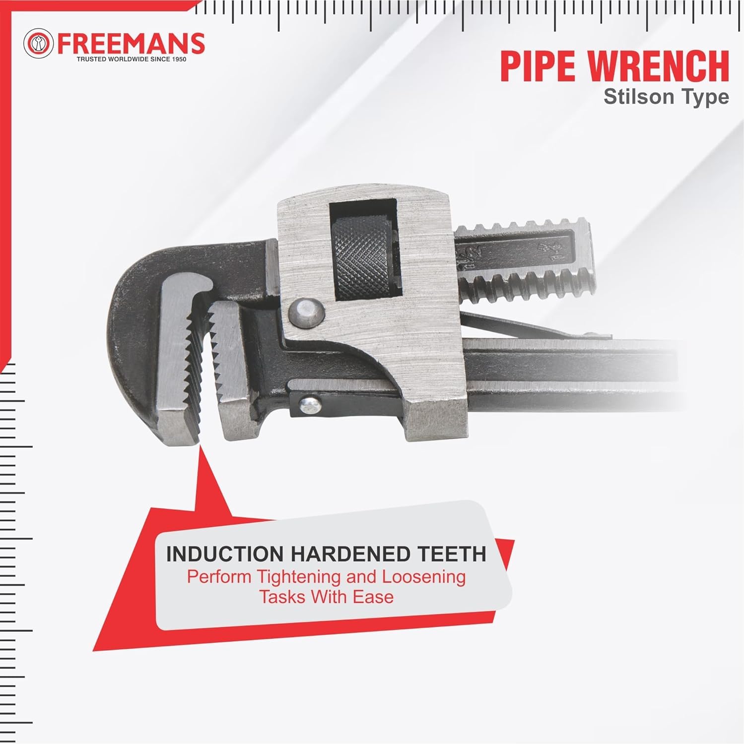 FREEMANS 18-Inch Stillson Type Pipe Wrench with Induction Hardened Teeth and Dip Painted Handle - 450mm Ideal for || Construction || Heavy-Duty Applications for Industrial & Professional Use 2