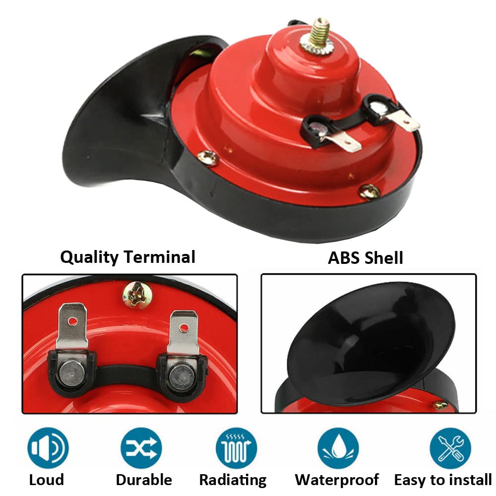 1Pcs Rosso 12V Trombe Auto 300db Super Forte Tromba per Camion Aria Elettrica Clacson Camion Impermeabile Corno di lumaca Horn Doppio Tono Veicolo Motociclo