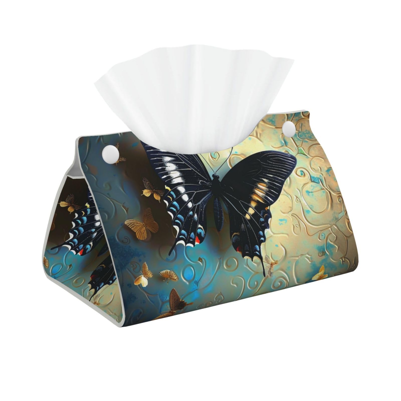 Butterfly Print Tissue Box Cover Foldable Tissue Storage Box Leather Tissue Cube Box Holder for Living Room Bedroom Office Car Home Decor