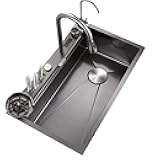 Digital Flying Fish Waterfall Sink 304 Stainless Steel Large Single Sink Home Kitchen Sinks Large Capacity Easy to use with Knife Holder