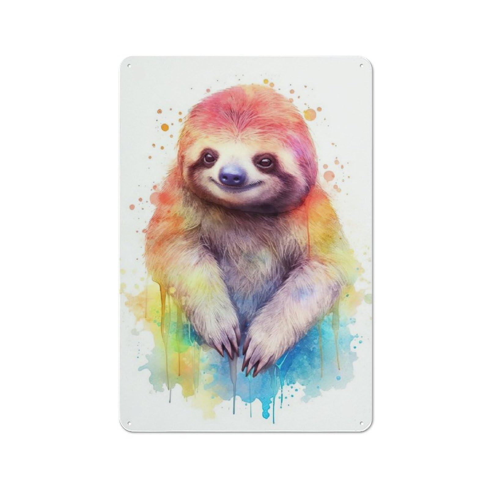 Watercolor Sloth Painting Metal Wall Sign 30x20cm, Retro Decor for Hallway Wall, for Wall Display Collectors