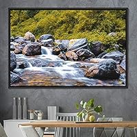 Framed Canvas Wall Art Forest Rivers Group Multicolor Nature Photography Realism Relax/Calm - 16x24 inches