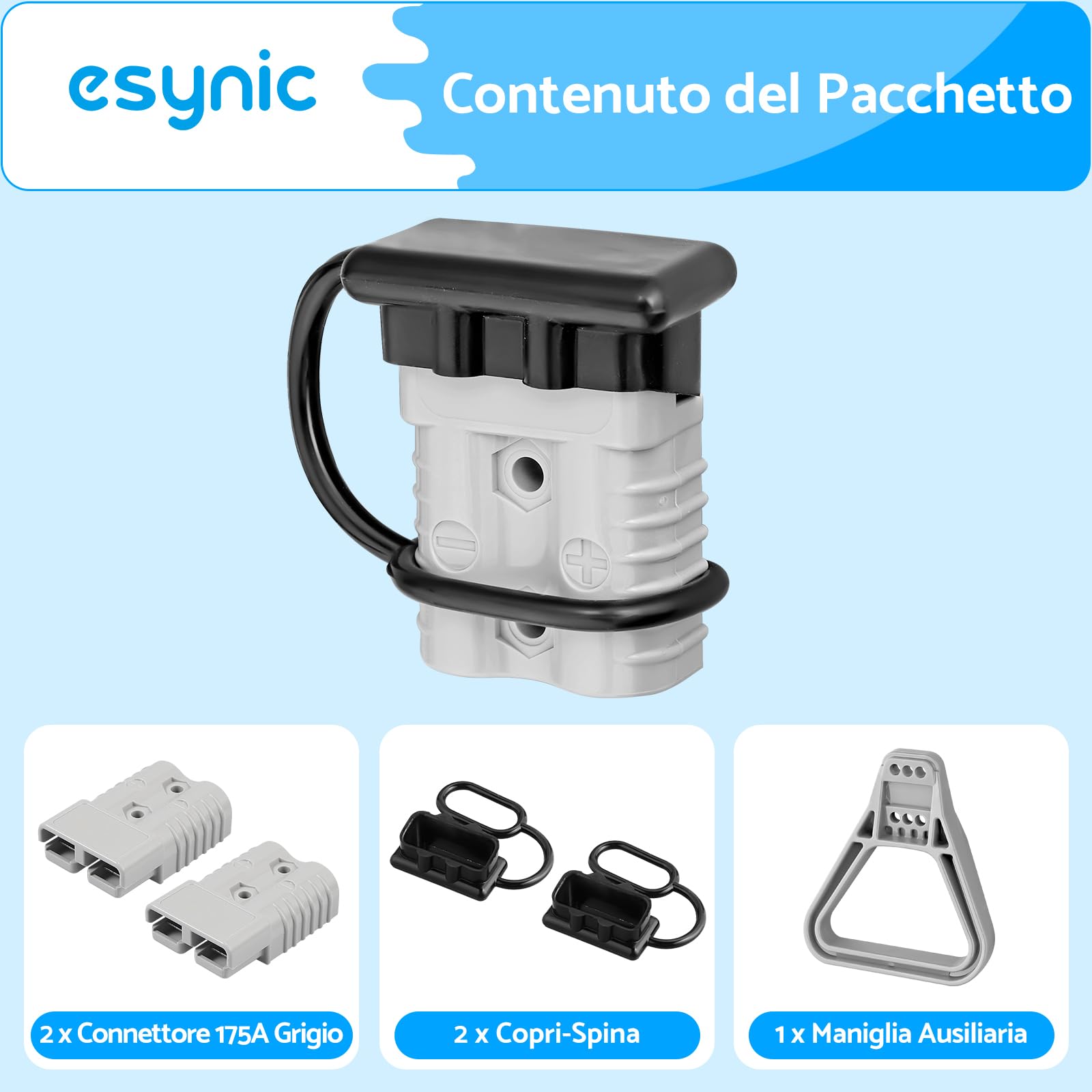 eSynic 2PZ Connettore Spina per Anderson 175A 600V 1/0AWG con 4 Terminali e Cappuccio Antipolveri, 2X Connettore Batteria per Anderson AC/DC Applicazioni Alimentazione di Auto Roulette - Grigio