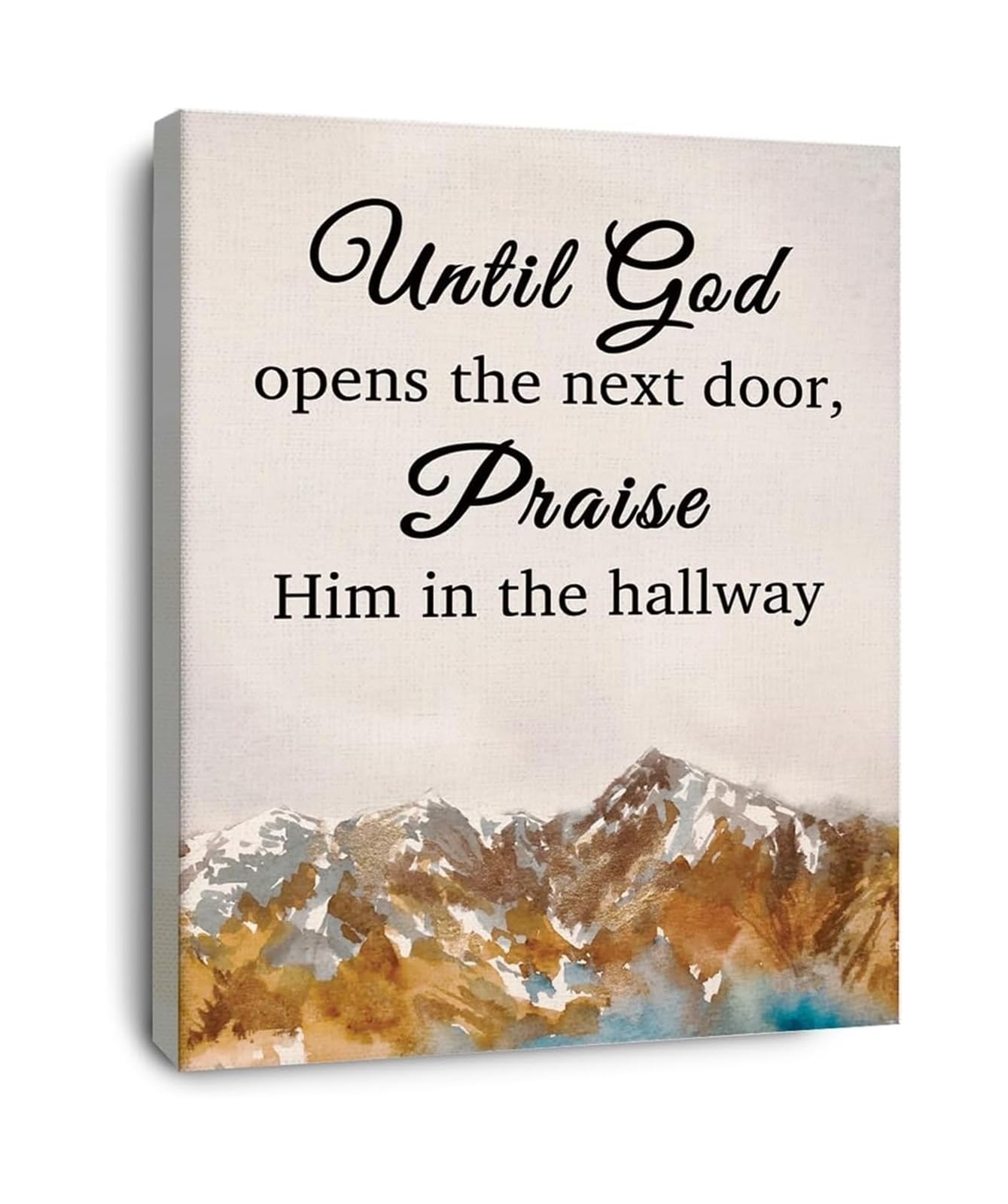 BYCIFRLG Bible Verse Wall Decor Canvas Print Until God Opens the Next Door Praise Him Hallway for Christian Living Room(Unframed,16x24inch(40x60cm))
