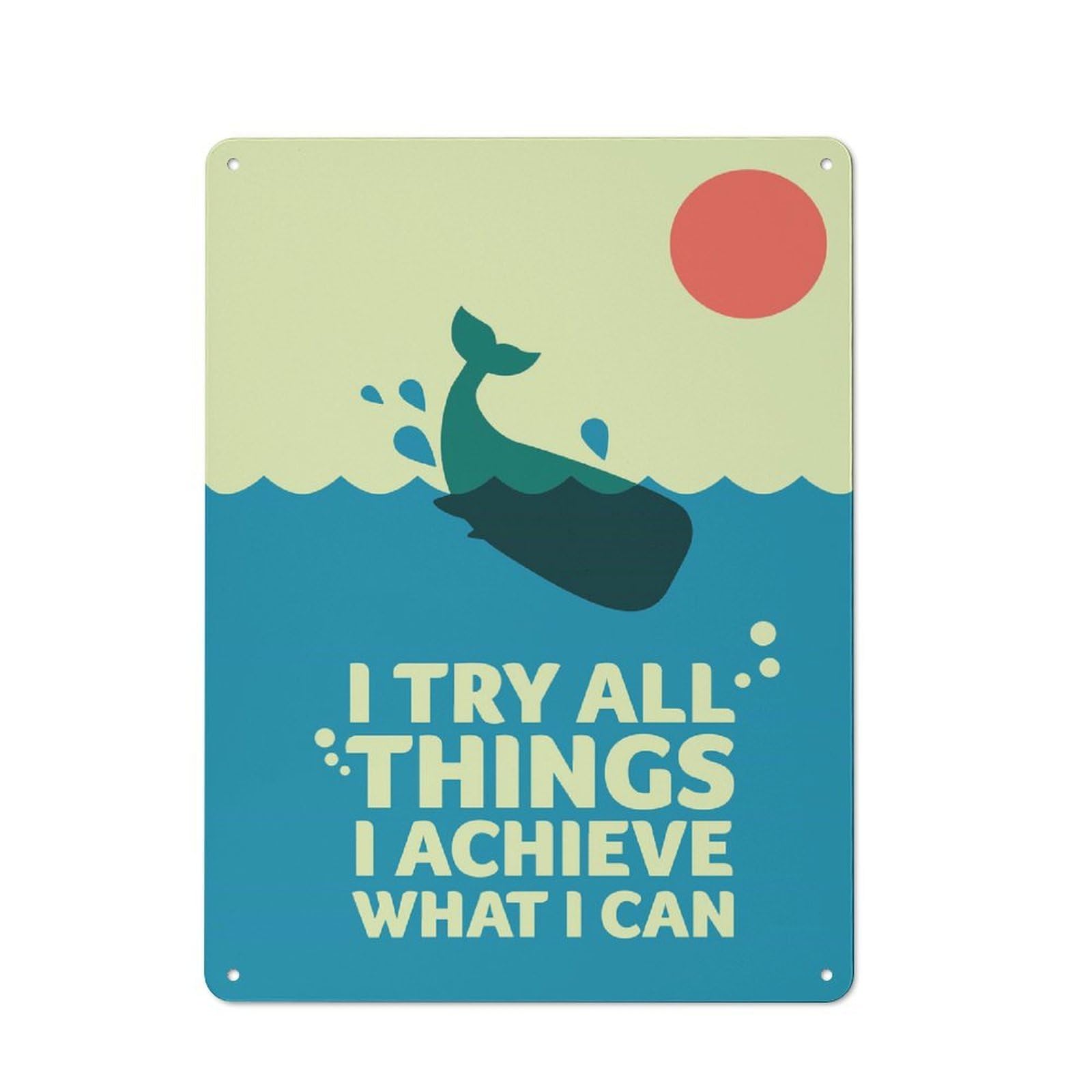 Metal Wall Art Sign with Whale Breaching with Motivational Text Design 40x30cm, Urban Industrial Wall Decor for Workspace, Cafe, Hallway Or Garage