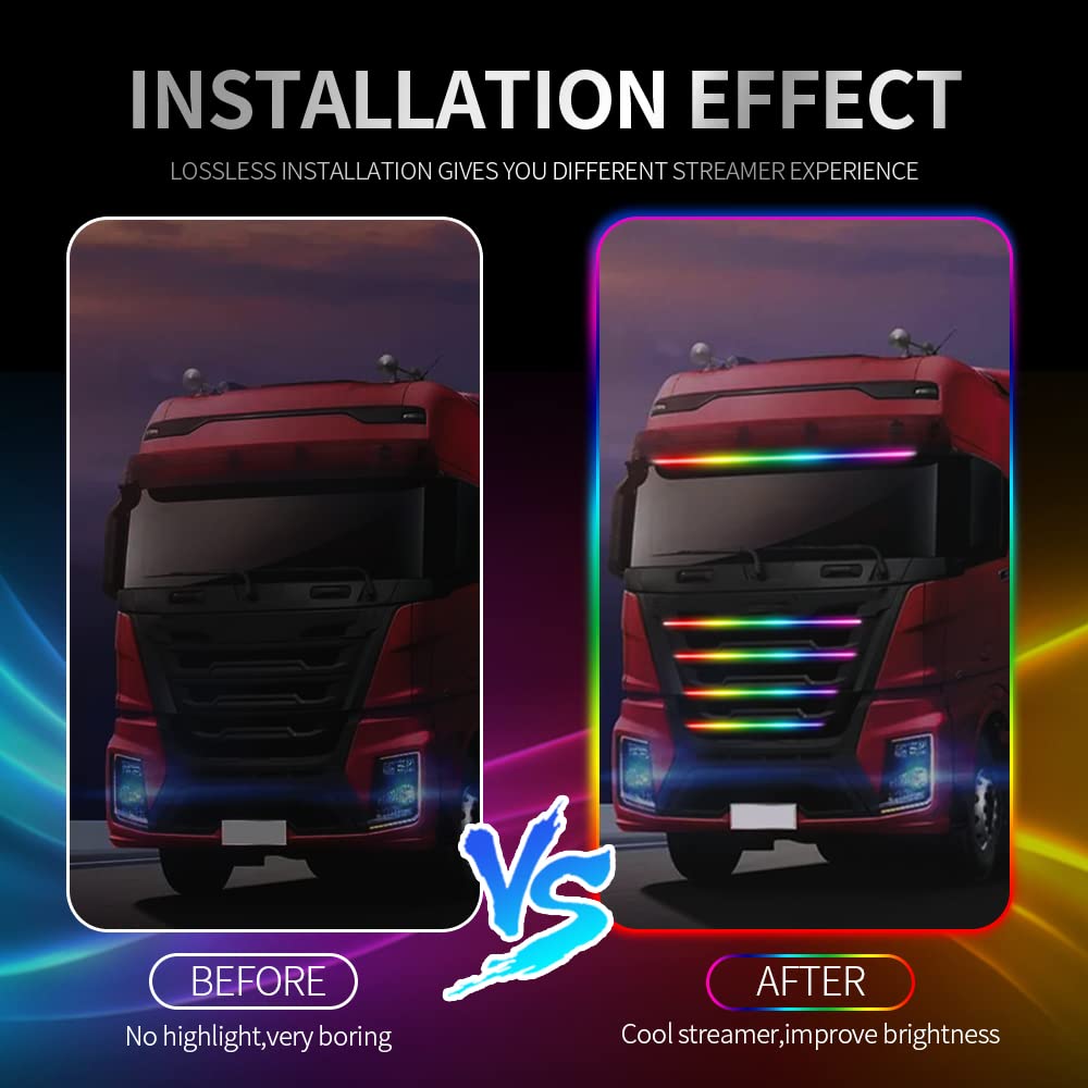 86 pollici Striscia di luce al neon a LED per camion, Striscia di luce ambientale impermeabile 24V RGB con teleco-mando wireless per furgone, camion, rimorchio