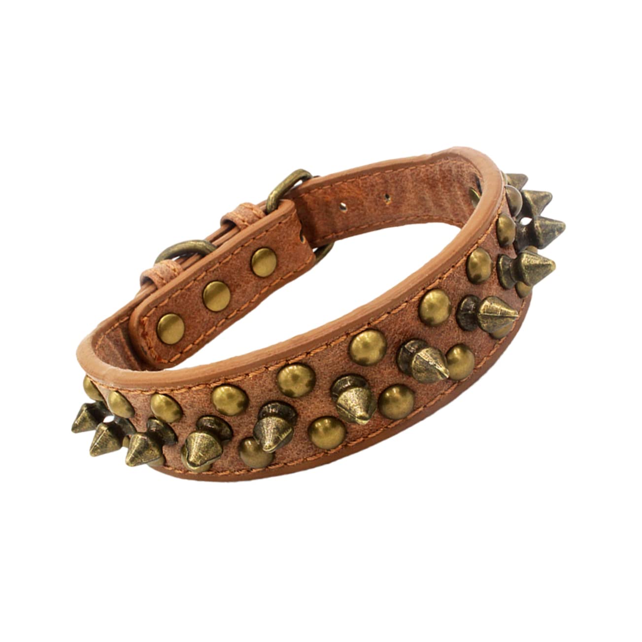 FRCOLOR Collar De Perro con Remaches Elegantes De 3 Piezas Collar para Mascota con Tachuelas Redondas Talla L Marrón