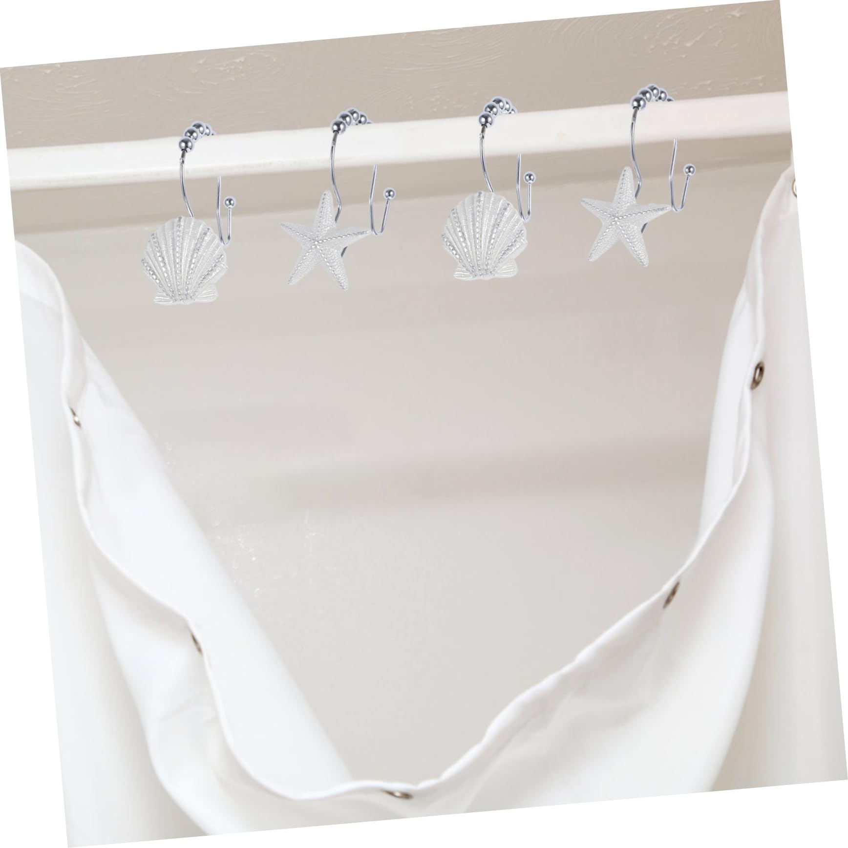 12pièces Crochets De Rideau De Douche Avec Motifs Hippocampes Coquillages Thème De Océan Lot Pour Salle De Bain