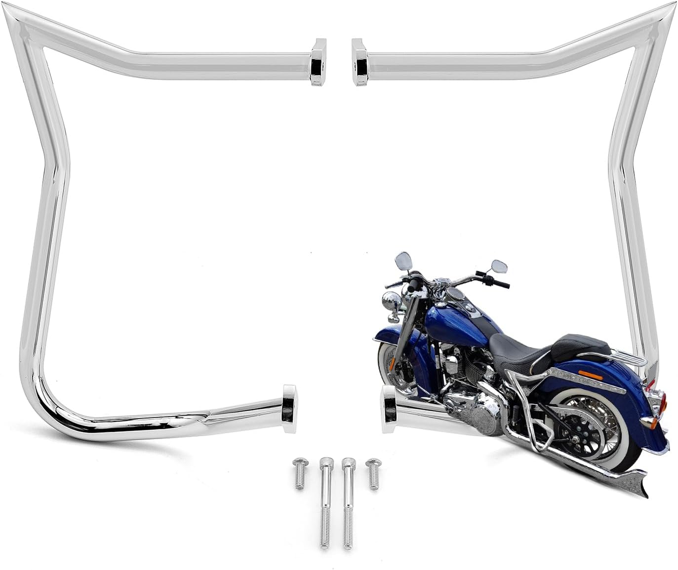 Wsays Rear Crash Bar Saddlebag Guards Compatible with Harley Softail Deluxe FLSTN 2005-2017 Highway Engine Guard Chrome