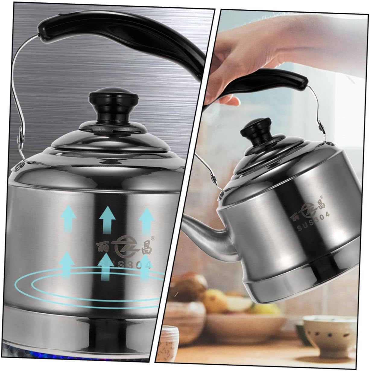 1pc Stainless Steel Kettle Whistling Teapot Stove Kettle Whistling Teakettle Vintage Tea Kettle Stovetop Tea Kettle Water Kettle Stovetop Kettle Gas Portable Buffalo Milk, 24X19X24CM, Silver