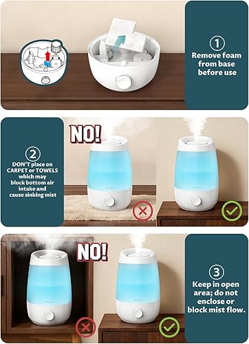 Miniatura 5 de BREEZOME Humidificadores para dormitorio, salida de niebla de 8.5 fl ozh, humidificadores de 2.5 L para el hogar, difusor de aceite esencial de 25