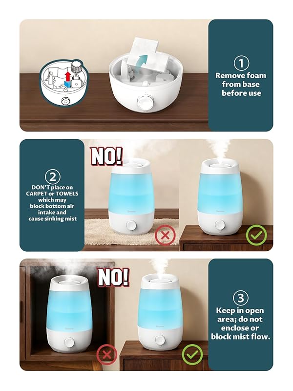 BREEZOME 2.5L Top Fill Humidifiers for Bedroom, 250ml/h Mist Output, 25hrs Humidifiers for Home, 7 Adjustable LED, Essential Oil Diffuser, 25dB Ultrasonic Humidifier for Baby and Indoor Plants, White by BREEZOME - Image 4