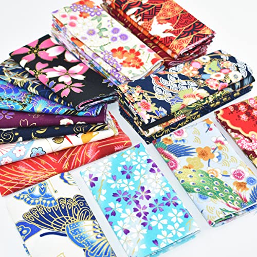 30 Pcs 8\" x 10\" Cotton Quarters Fabric Bundle Craft Fabric Patchwork Japanese Style Wrapping Cloth Quilting Fabric for DIY Patchwork Sewing Craft with Different Patterns - Thumbnail 6