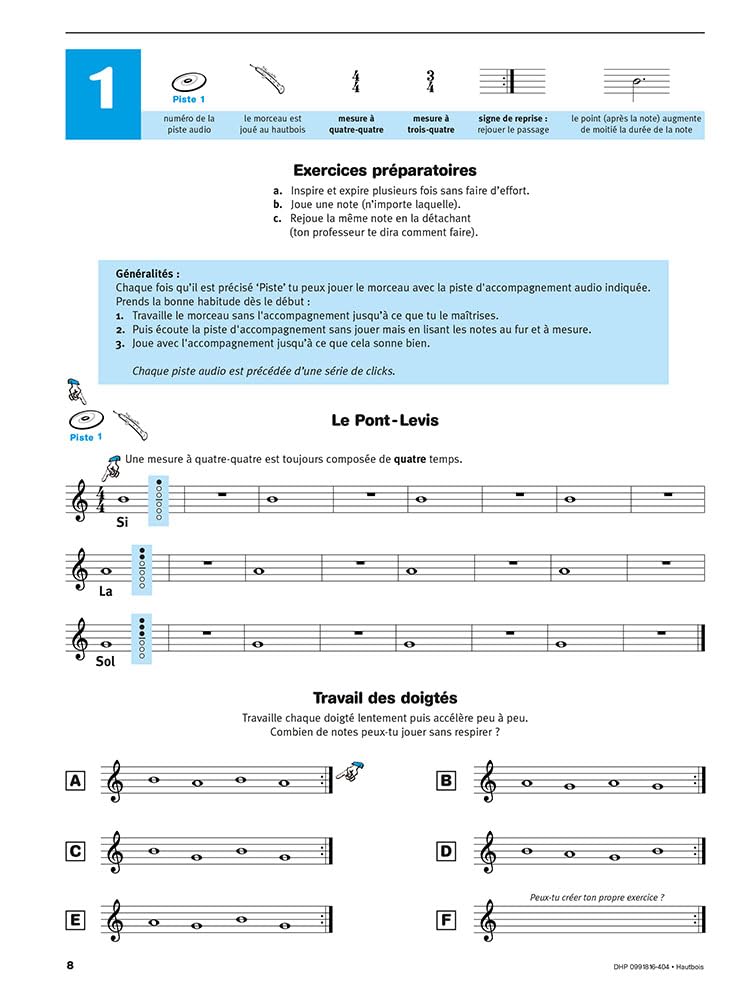 Écouter, lire & jouer Volume 1 Méthode de Hautbois Partition Débutant Audio en Ligne Méthode Progressive Instrument à Vent