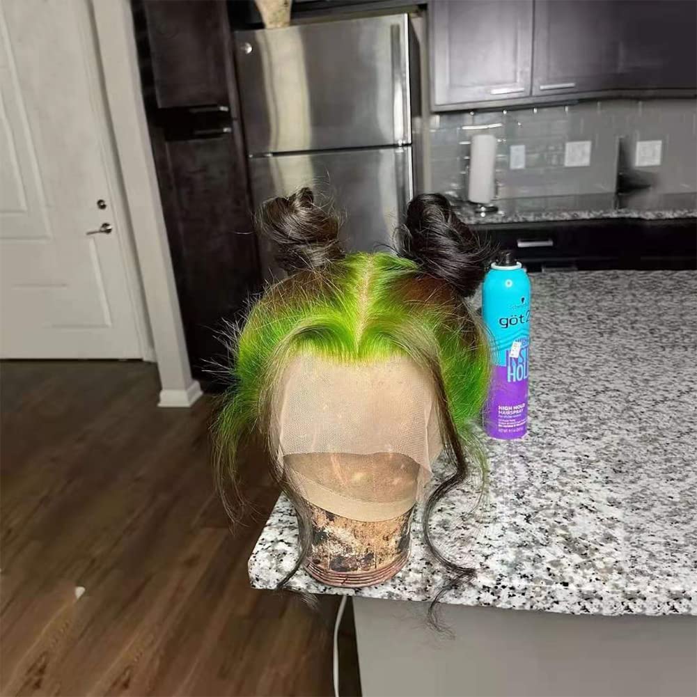 Black Green Highlight Colored 150% Body Wave Lace Frontal Wig Brazilian Remy Hair Wigs For Women Human Hair Straight 13x4 Lace Wig 12 Inch