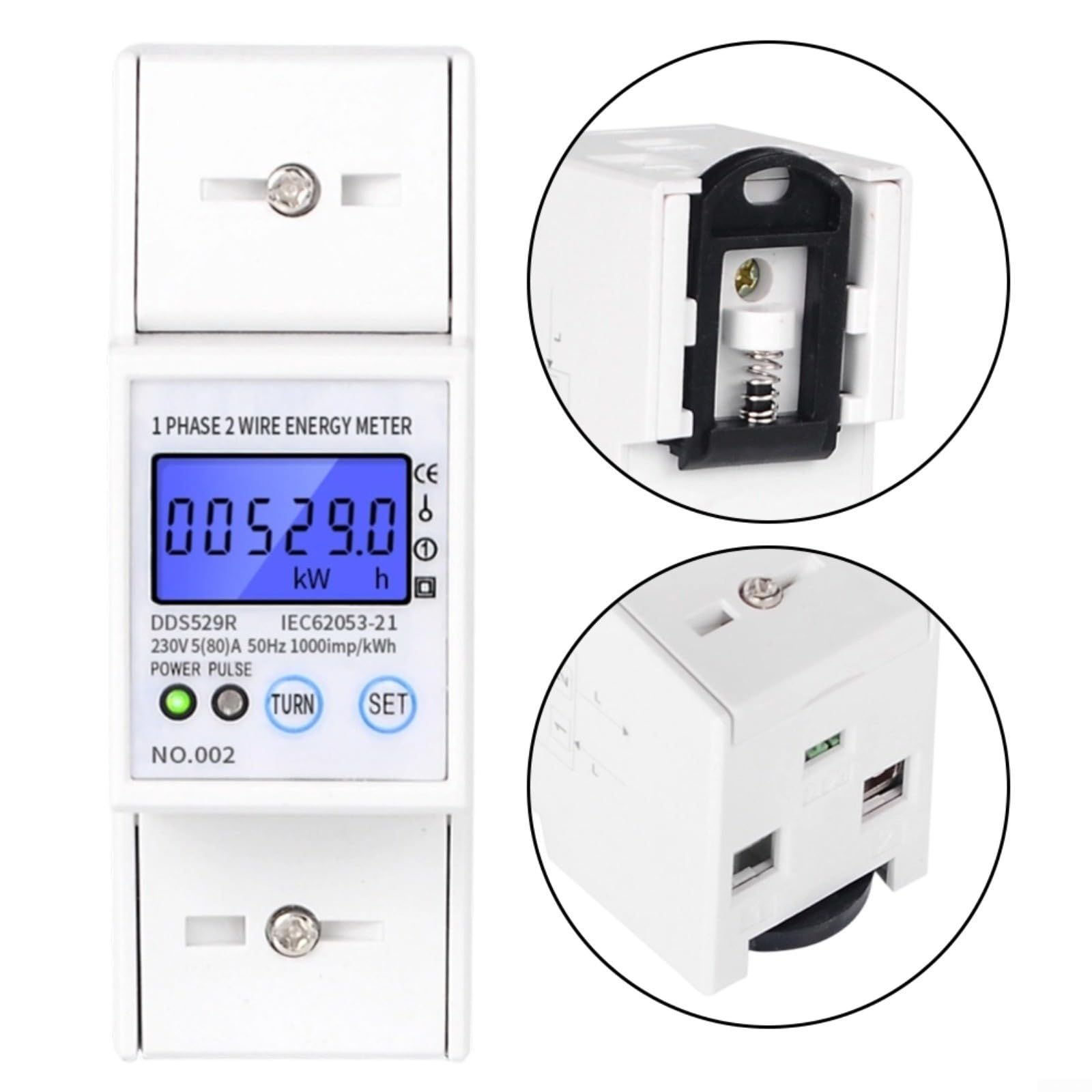 Contatore di energia elettronico 230V 5-80A con RS485, display LCD | Per montaggio su guida DIN