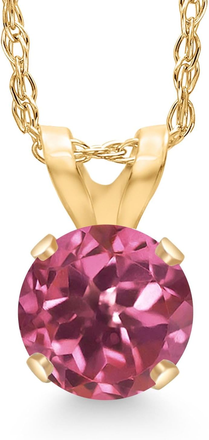 Gem Stone King 14K Yellow Gold Round 5MM Gemstone Birthstone Solitaire Pendant Necklace | Gold Necklace for Women | With 18 Inch 14K Yellow Gold Chain | Fine Jewelry Gifts for Her Mom Women Wife