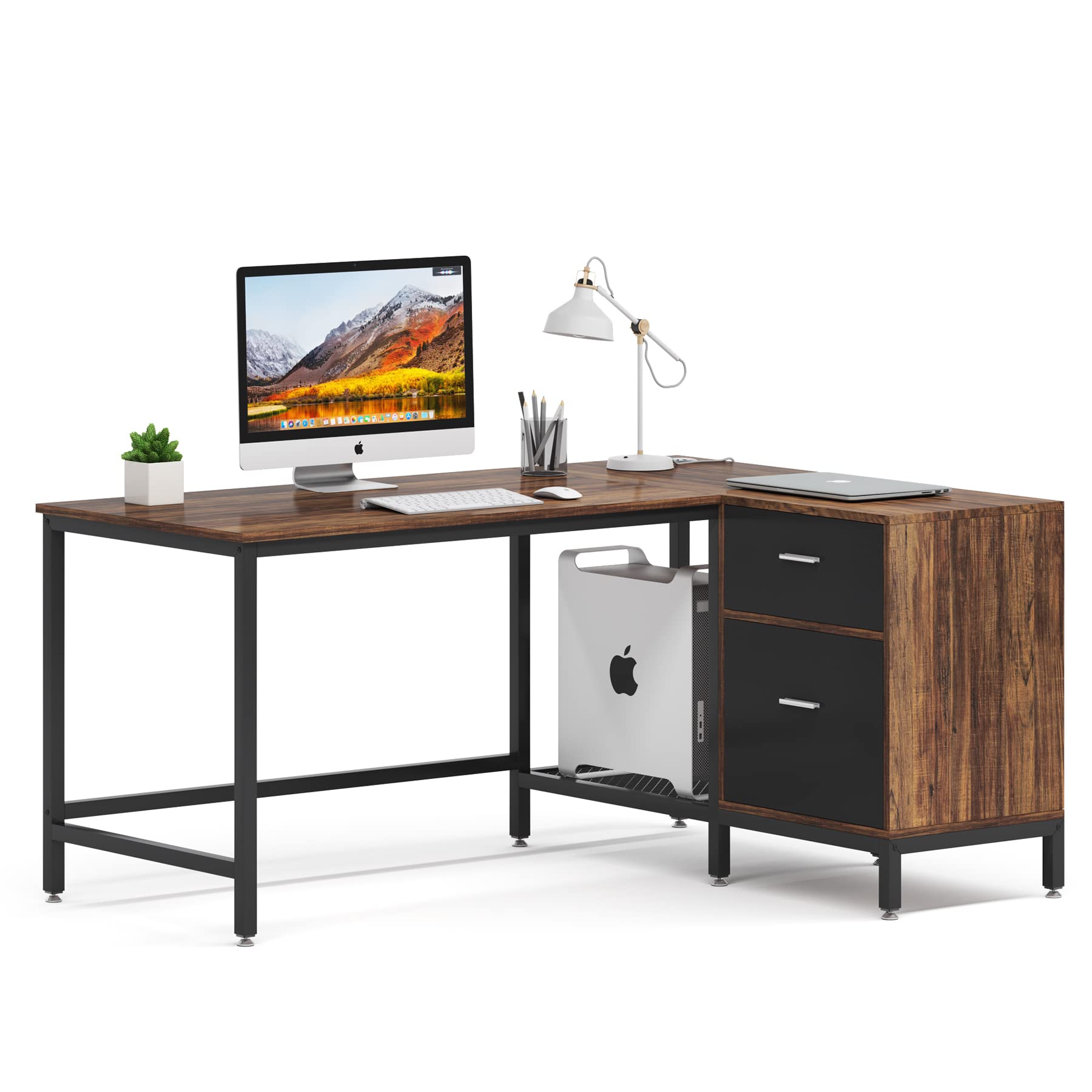 Buy Tribesigns Reversible Rustic L Shaped Desk with Storage Drawer, 55