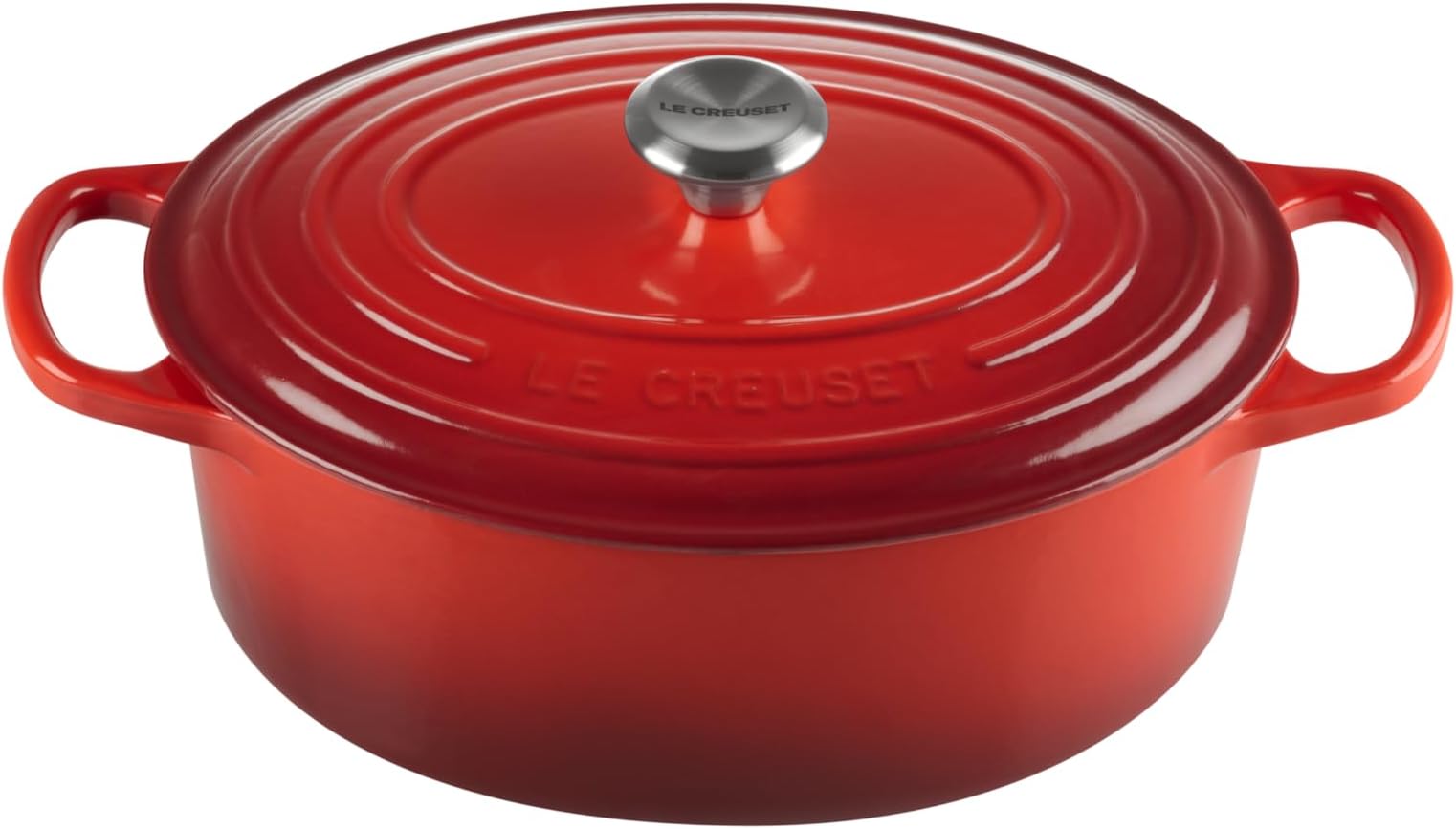 Le Creuset Signature 21178270602430 Cast Iron Casserole Dish with Lid Diameter 27 cm Oval Suitable for All Hobs and Induction Capacity 4.1 L 4.425 kg Cherry Red