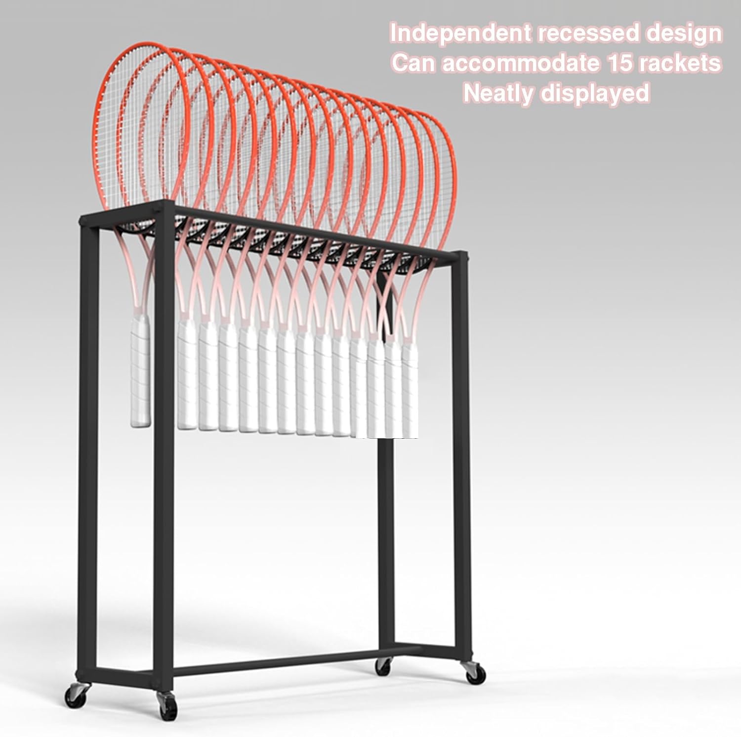Heavy Duty Tennis Racquet Storage Rack,Rolling Sports Equipment Cart,Black Badminton Racquet Storage Rack,30kg Load Capacity,for School Gym Training Ground