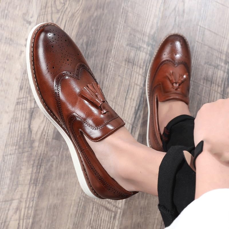 Men's Tassel Brogue Dress Oxford Formal Shoes Office Working Plain Toe Slip-on Business Anti-Slip Slip Resistant Rubber Sole Classic Synthetic Leather2