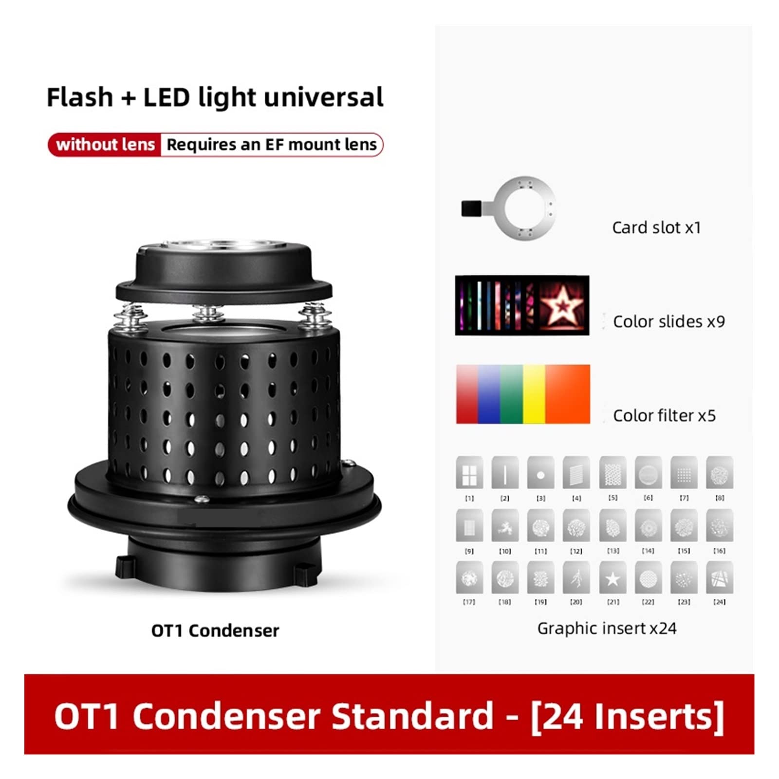 OT1 Focalize Conical Snoots Photo Optical Condenser Art Efekty specjalne Kształt wiązki światła Cylinder do montażu lampy błyskowej Do fotografii studyjnej(Grey)