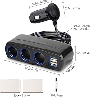 Linkstyle 120W autós szigarettagyújtó adapter 3 aljzat 2 USB port LED lámpával 5