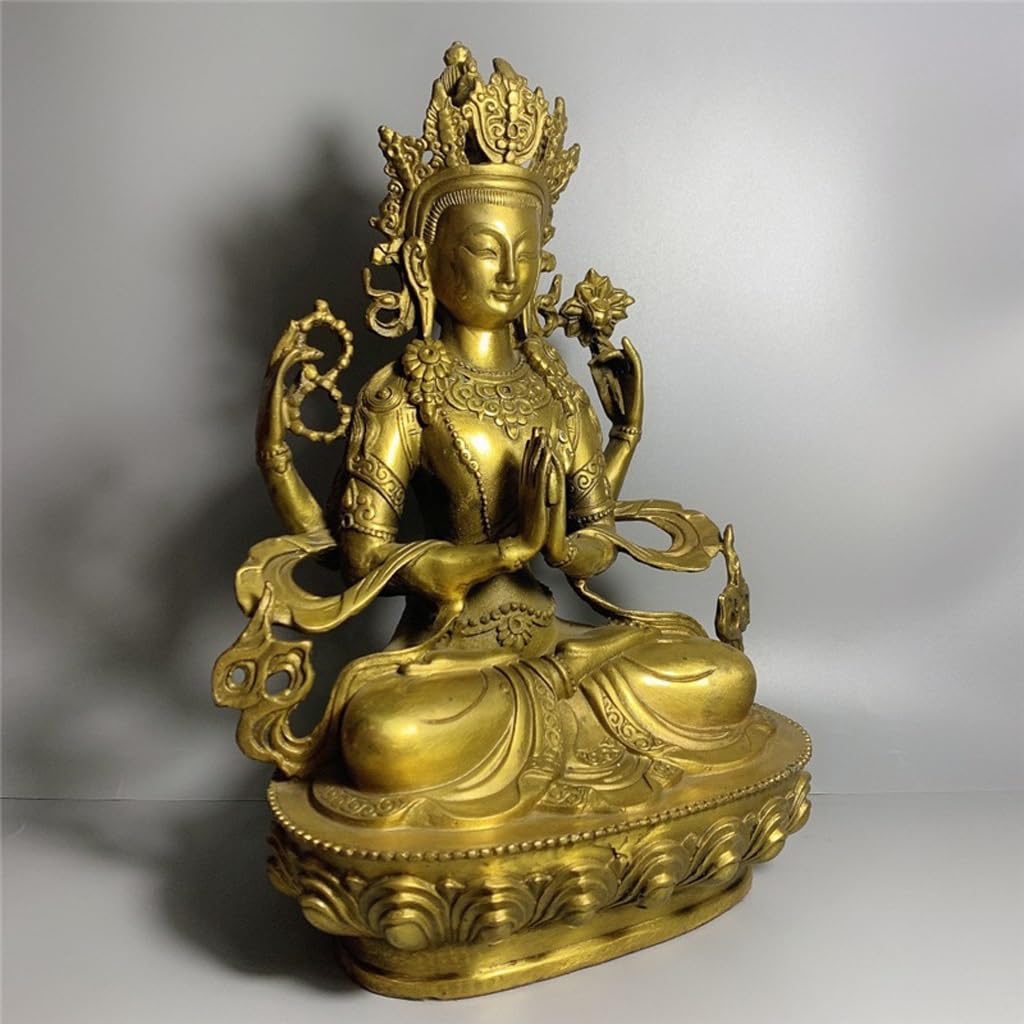 Posąg Buddy do wnętrz Feng Shui Dekoracja Mosiądz Guanyin siedzący Statua Domowe Biuro Rzemiosło Dekoracja Zen Bodhisattwa Statua Medytująca Statua Buddy Figurka Rzeźba