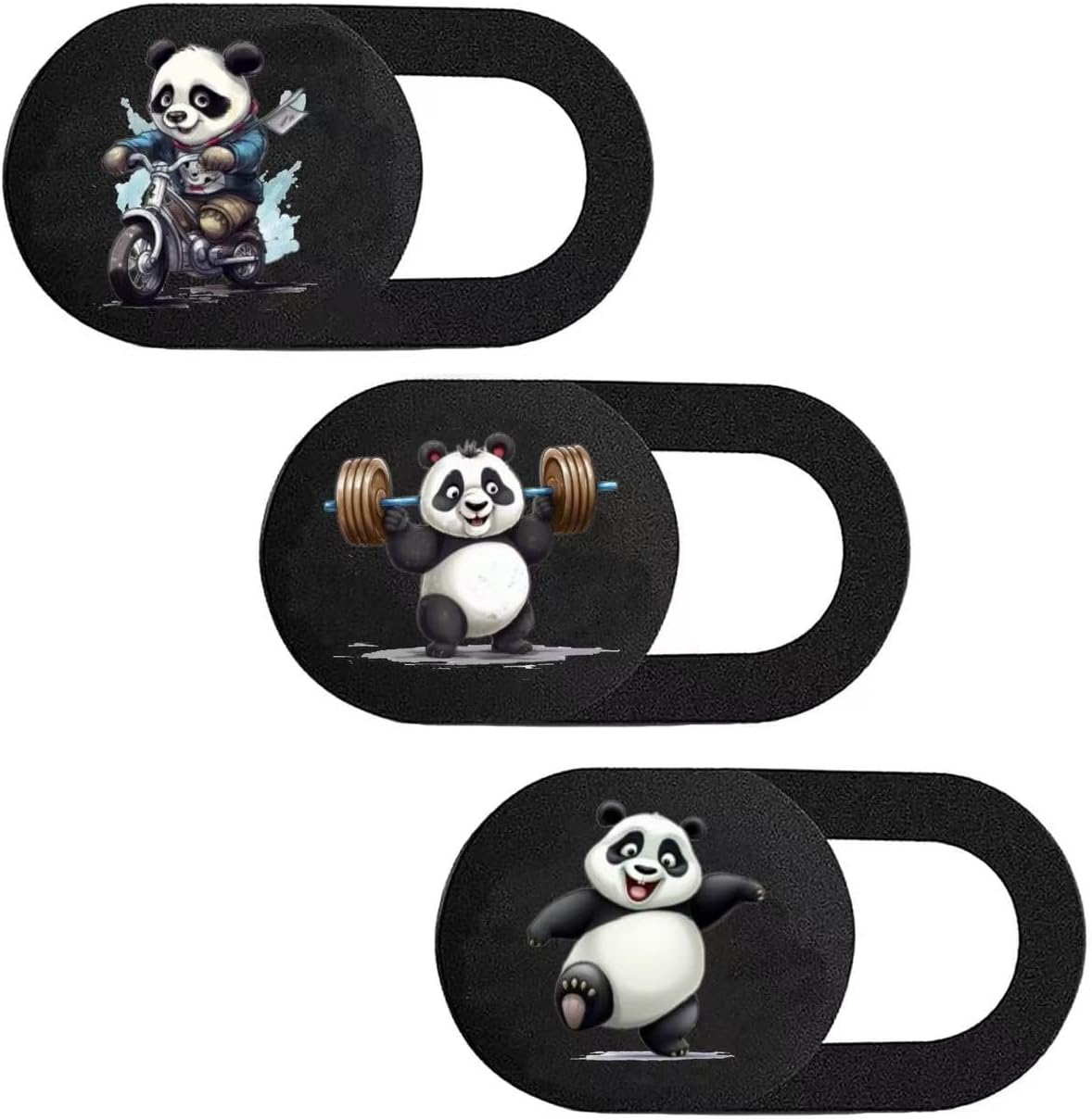 Phone Camera Cover, 0.02 Inch Laptop Webcam Cover Slide, Webcam Privacy Cover, Keep Your Privacy Safe (Panda - Black) - 3PCS