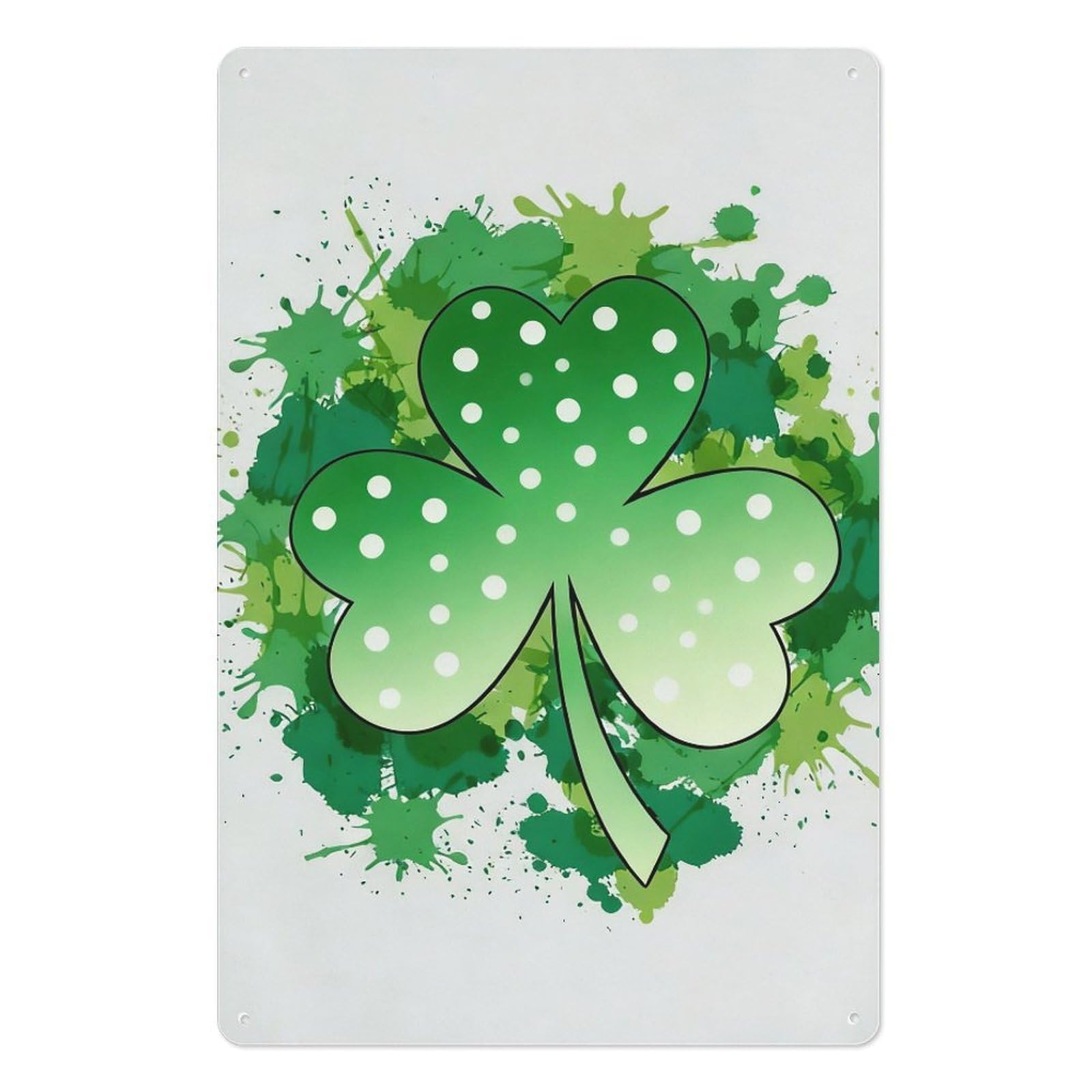 peiyeety Fresh Shamrock Clover Metal Tin Sign 8x12 Inch – St Patrick’s Day Wall Decor Green Watercolor Polka Dot Wall Art Plaque
