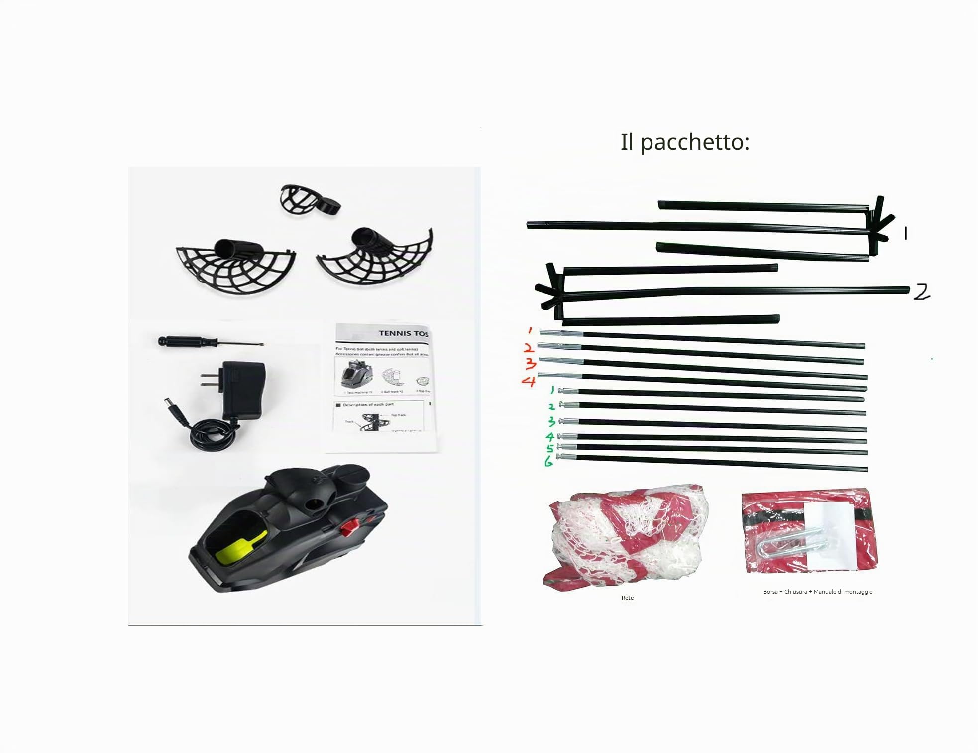 Set Da Allenamento per tennis con rete di cattura (12 lb) per principianti, bambini, allenatori di tutti i livelli ed età che praticano da soli il tennis a casa e all'aperto, AC/batteria&Cavo USB