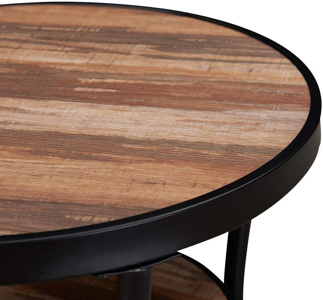 O&K FURNITURE Round End Table/Side Table/Nightstand - Rustic Industrial Style Living Accent End Table, Vintage Brown Finish,1 PC