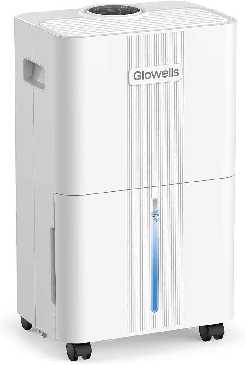 Deshumidificador Glowells de 1600 pies cuadrados para sótano, deshumidificadores de 21 pintas para el hogar, baño, dormitorio, habitación grande, RV, tres modos, silencioso con compresor inteligente, ropa seca, temporizador de 24 horas