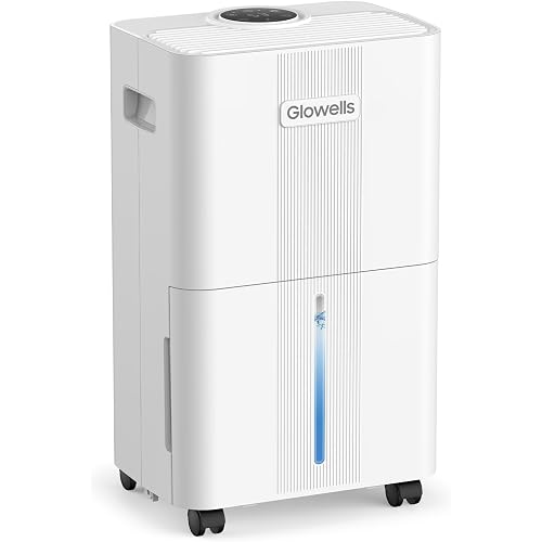 1500 Sq.Ft Dehumidifier for Basement with Drain Hose, Glowells 21 Pints Dehumidifiers for Home, Bathroom, Bedroom Large Room, RV, Three Modes, Quiet with Smart Compressor, Dry Clothes, 24H Timer