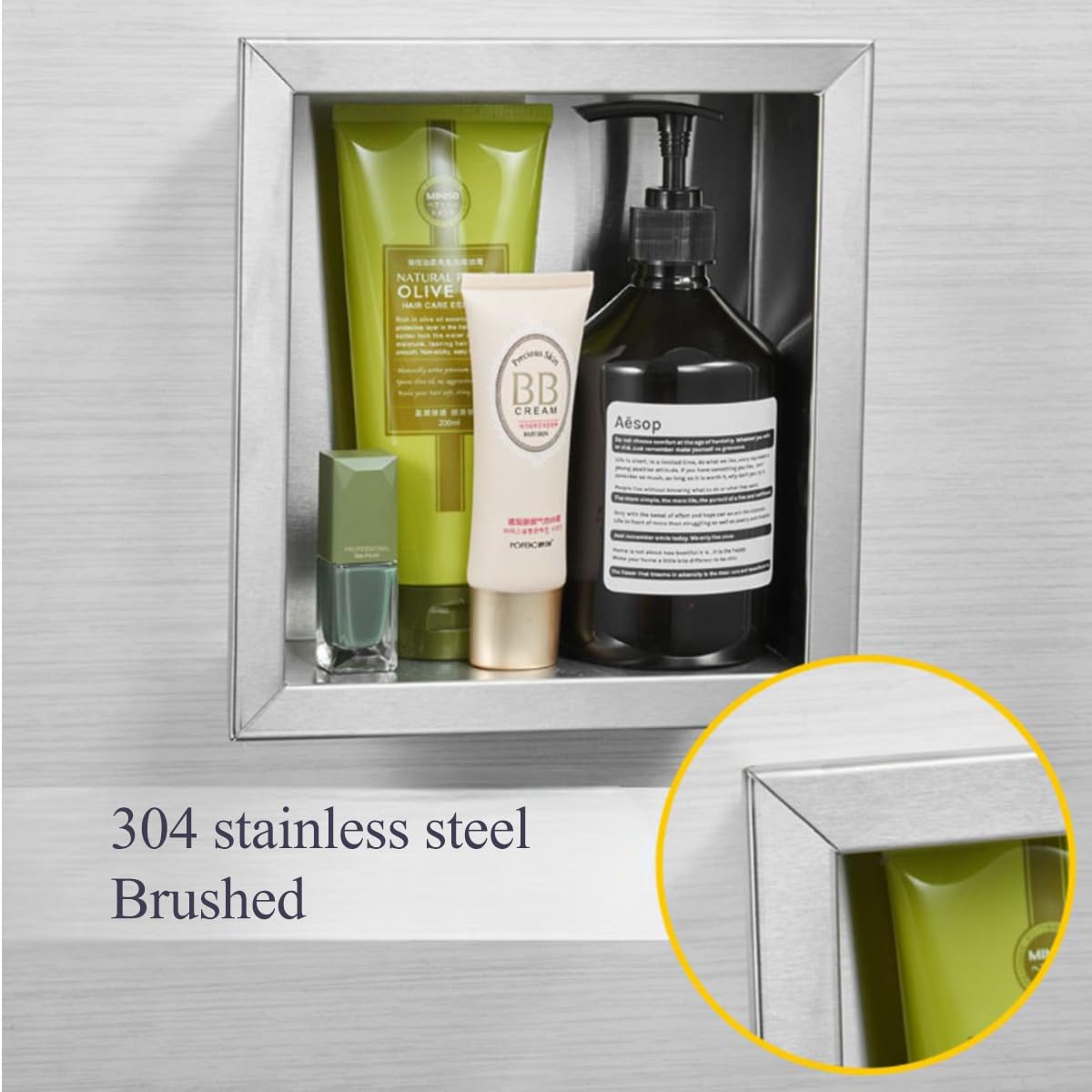 Nicchia da Doccia Incassata, Nicchia da Parete per Shampoo Senza Piastrelle Necessarie, Mensole da Parete per Shampoo, Sapone, Prodotti per l'Igiene Personale da Incasso per Il Bagno.,Square