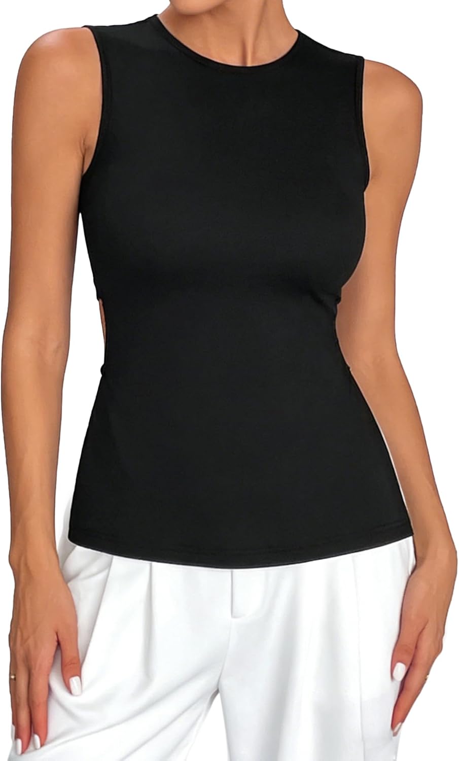 Remidoo Women's Backless Tank Top Sexy Sleeveless Asymmetrical Open Back Tops - Image 3