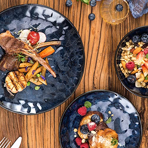 22-Piece Ceramic Dinnerware Set, Vicrays Ceramic Dinner Plates Salad Plates Bowls Set - Microwave Oven And Dishwasher Safe - Scratch Resistant - Suitable For Home Party Restaurant(Blue) #TOP6