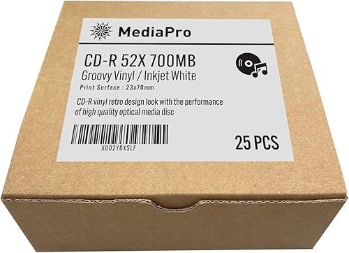 Miniatura 2 de CD en blanco - CD-R de vinilo de grado profesional con centro imprimible por inyección de tinta blanca y superficie de grabación negra, paquete de 25