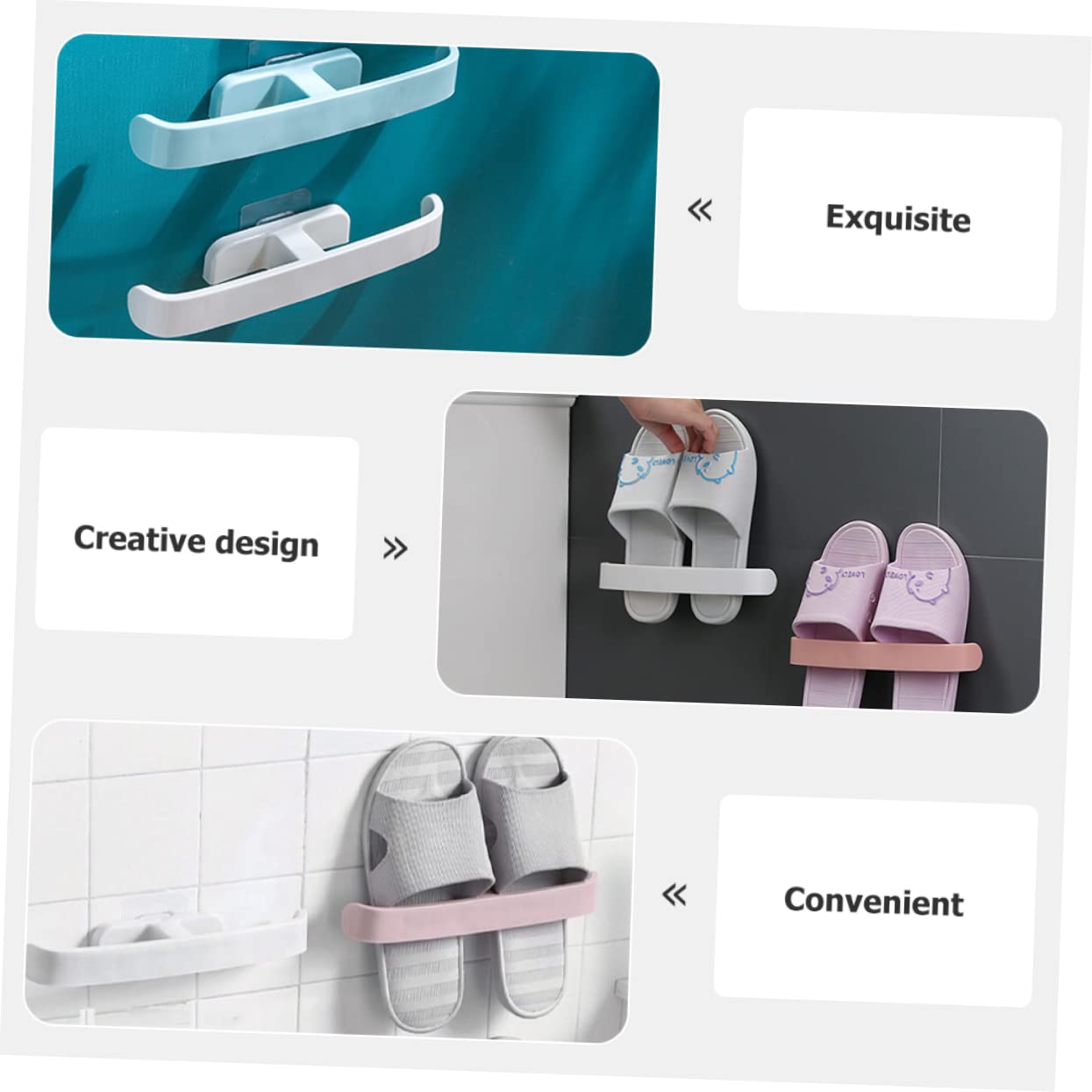 KOMBIUDA 9pcs Punch Slipper Mounted Shoe Organizer for Bathroom Multi Purpose Hooks for Space Saving Storage Easy Installation No Damage to Walls