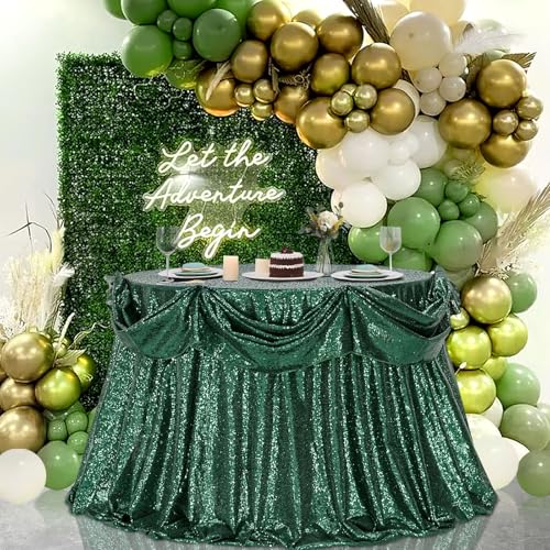 Image of B-COOL Sequin Tablecloth Round Party Decorations: 90 Inch Tablecloth Sequin Overlay Glitter Fabric for Indoor and Outdoor St. Patrick's Day Christmas Gathering Parties Emerald Green
