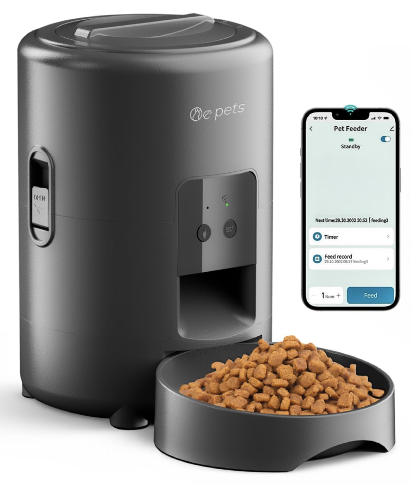 Futterautomat Katze, Katzenfutter Automat 2,4G WiFi Intelligenter Futterspender für Katze und Hund, APP-Steuerung