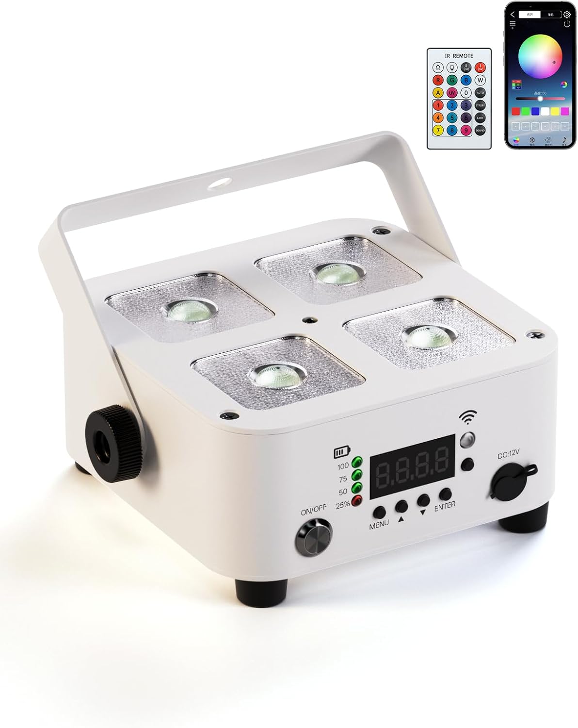 Wireless Rechargeable Stage Lights, 5200mAh Par Lights, 40W RGBW+UV Uplight, Controllable via APP, Remote Control, and Wireless DMX; Suitable for Weddings, Events, DJ Shows, and Stage Lighting.(White)