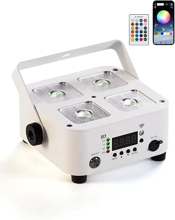Wireless Rechargeable Stage Lights, 40W RGBW+UV Uplight with APP, Remote, Wireless DMX, 5200mAh Battery