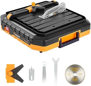 Hoteche 4.5-Inch Portable Wet Tile Saw - 4.1A Power, 5300 RPM, 0-45° Bevel Cuts, Hidden Reservoir for Ceramic & Stone Tiles