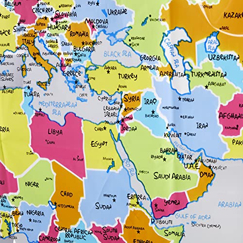 Image of SKL Home The World Map Waterproof PEVA Shower Curtain, Clear /Multi