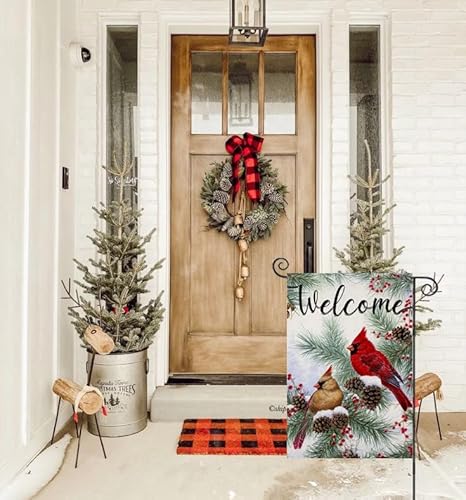 Ekorest 3-CHRIST-18 Welcome Winter Garden Flags For Outside Decoration, Cardinal Pine Twigs Berry Small Yard Flag, Seasonal Farmhouse Christams Xmas Holiday Outdoor Decor 12X18 Inch Vertical Double Sided thumb #3