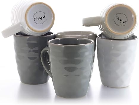 Elama Tahitian Waves 6 Piece 12 oz Mug Set in Assorted Tones with Complimentary Stand