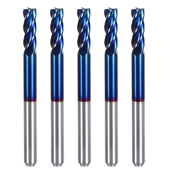 Carbide End Mill Set, 5pcs CNC Router Bits Square End Mills with Coating Router Bit for Aluminum, Alloy Steels, Hardened Steel, Copper Milling Cutting 1/8" CD x 1/8" SHK x 3/8" CL x 1-1/2"OAL