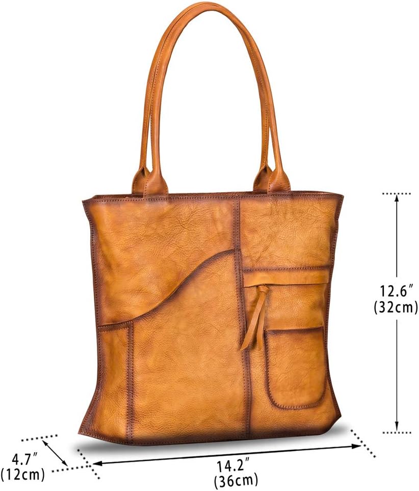 IVTG Genuinel Leather Shoulder Bags Women Vintage Handmade Tote Bag Purse Top Handle Large Capacity Satchel - Image 5