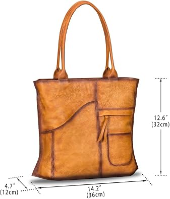 IVTG Genuinel Leather Shoulder Bags Women Vintage Handmade Tote Purse Top Handle Large Capacity Satchels